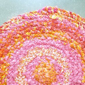 21 inch  hand braided silk rag rug......designer italian silk  torn and braided